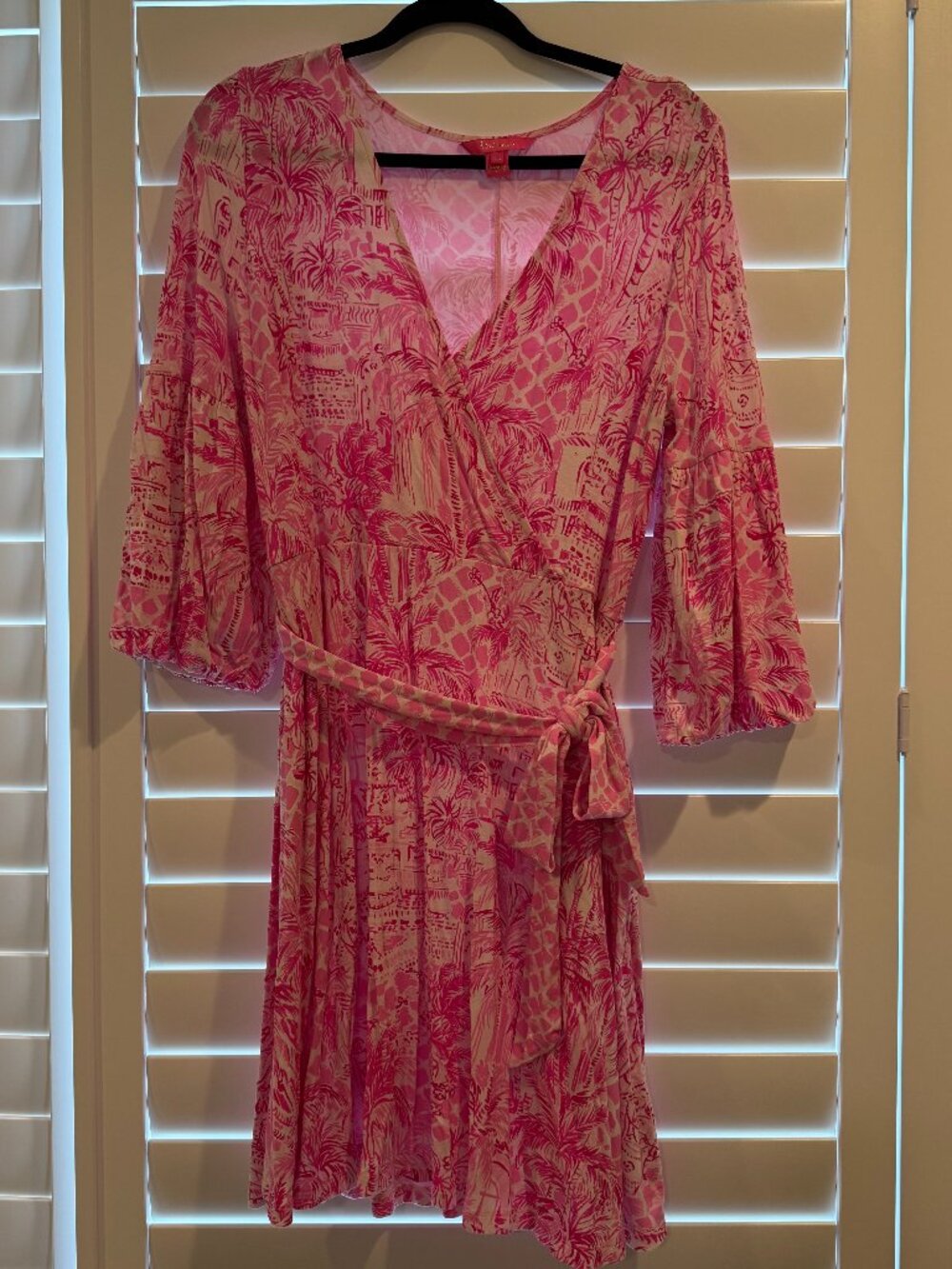 XL - Lilly Pulitzer - Chace Faux Wrap Dress - Pink Blossom Palm Beach Paradise